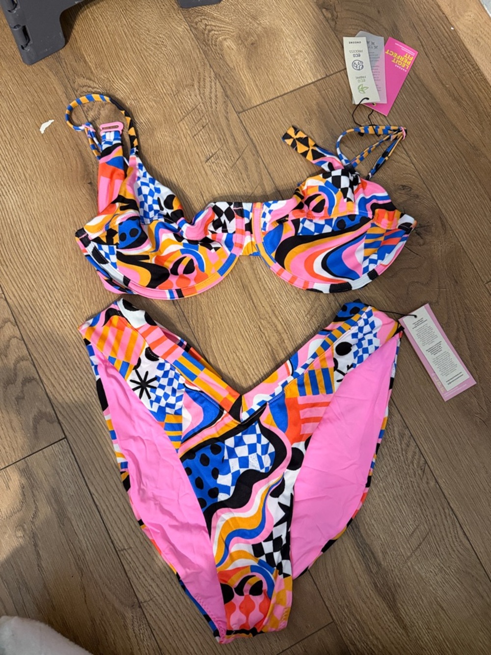 Vibrant Pink Multicolor Underwire Bikini Set - Brand: